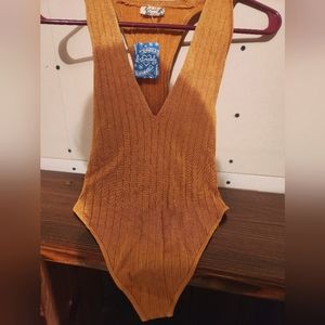 Gold Free People Bodysuit NWT